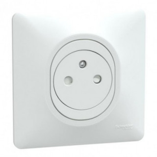 Prise 2P/T affl Blanc grif plq
