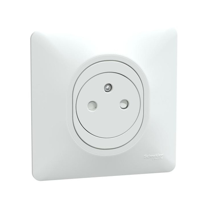 Prise 2P/T affl Blanc grif plq