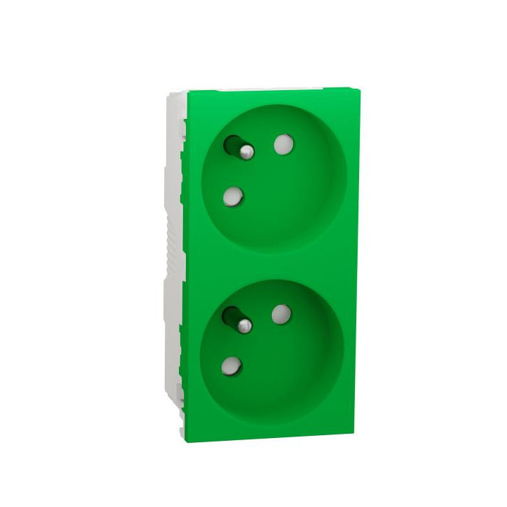 Prise 2x 2P/T FR 45° rap Vert