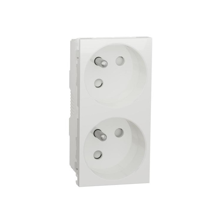 Prise 2x 2P/T FR 45° rap Blanc