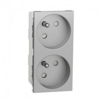 Prise 2x2P/T FR 45° rapide Alu