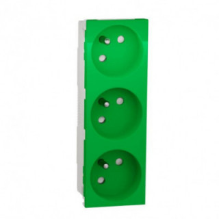 Prise triple 2P/T FR 45° Vert