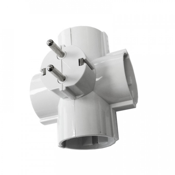 FICHE 4 PRISES T/TL SORTIES LATÉRALES 4,8mm 16A 250V BLANC (