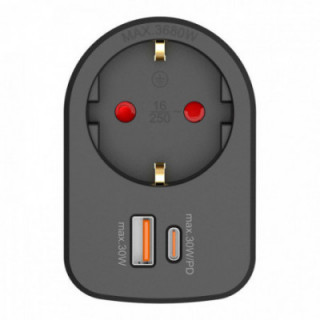 ADAPTATEUR COMBI 30 W USB A - C - 1 PRISE SCHUKO, 16 A 250 V