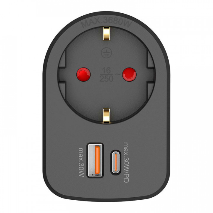 ADAPTATEUR COMBI 30 W USB A - C - 1 PRISE SCHUKO, 16 A 250 V