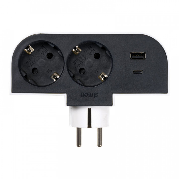 ADAPTATEUR ROTATIF SCHUKO 2 PRISES - USB A-C 30 W 16 A 250 V