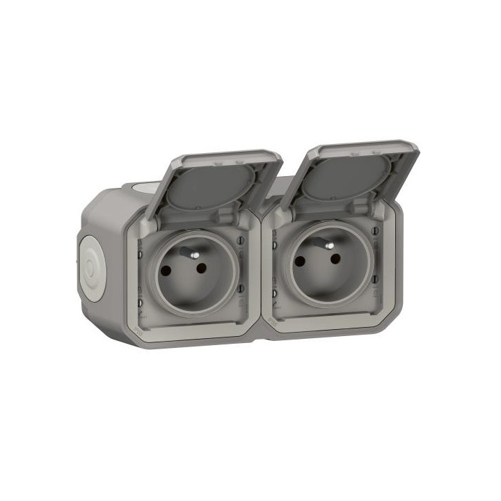 DOUBLE PRISE 2P/T HORIZ PLEXO GRIS V