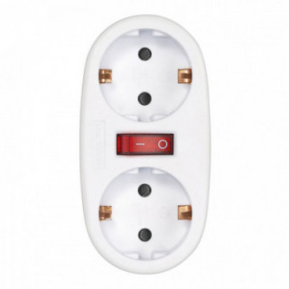 ADAPTATEUR 2 PRISES SCHUKO FRONTALES AVEC INTERRUPTEUR, 16 A