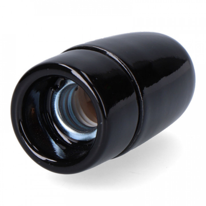 DOUILLE VINTAGE EN CÉRAMIQUE E14, 60 W 250 V, NOIRE, D 35 x