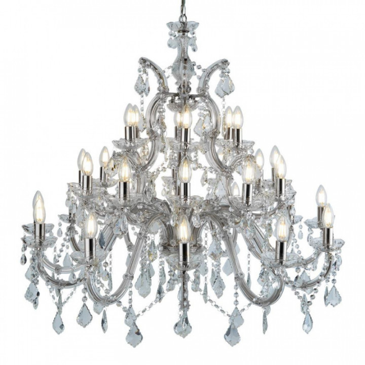 Chandelier Marie Therese 30Lt - Métal chromé & cristal trans