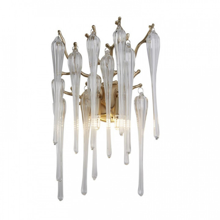 Éclairage mural Heritage 2Lt, métal doré et gouttes en verre