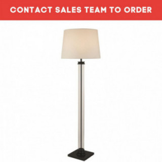 Lampadaire sur pied - abat-jour en métal noir, verre et tiss