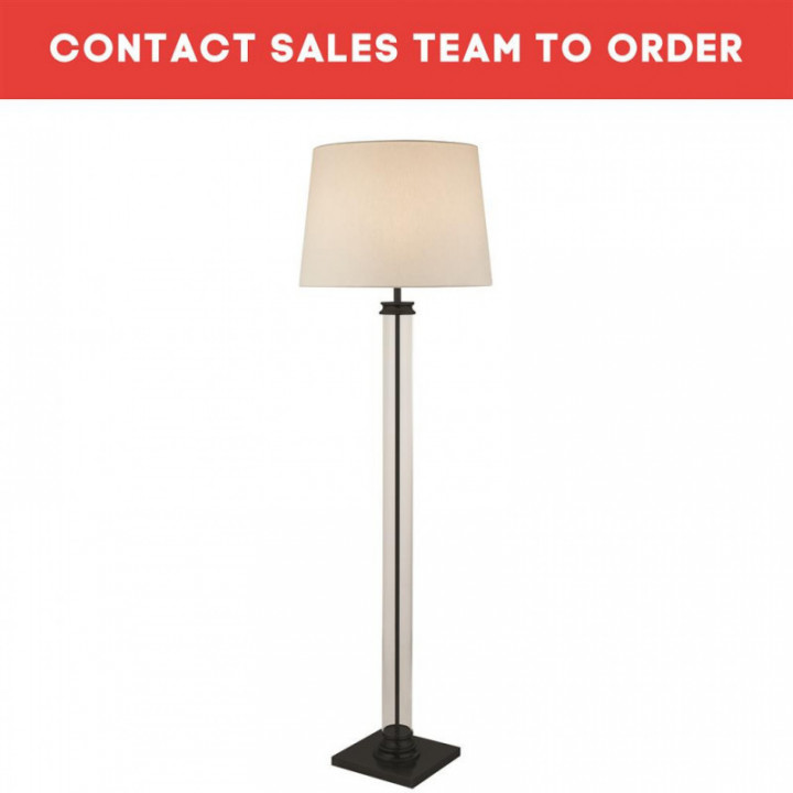 Lampadaire sur pied - abat-jour en métal noir, verre et tiss