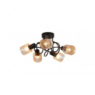 Lampe de plafond Knot 5Lt, métal noir avec abat-jour en verr