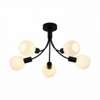 Lampe de plafond Nova 5Lt, métal noir avec abat-jour en verr