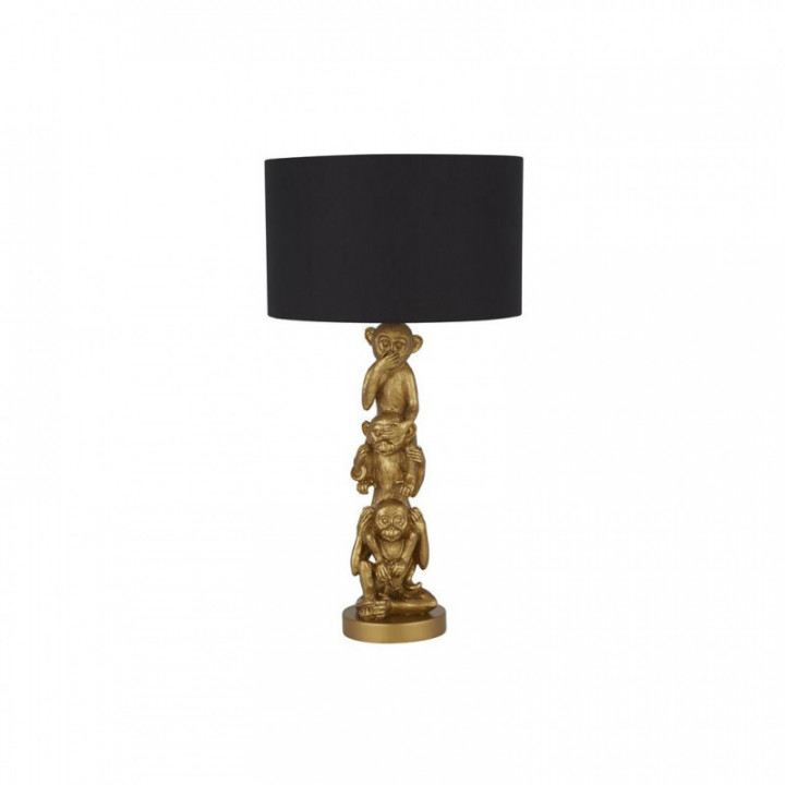 Lampe de table 3 Wise Monkeys - Résine dorée et abat-jour en
