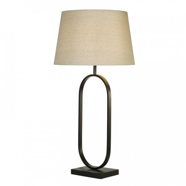 Lampe de table à la mode - Métal noir mat avec abat-jour nat