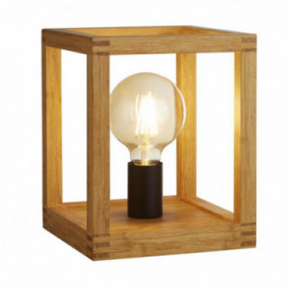 Lampe de table carrée - Bois naturel et métal noir