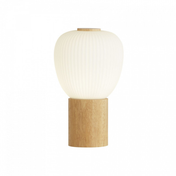 Lampe de table Ella - Verre nervuré en bois et opale