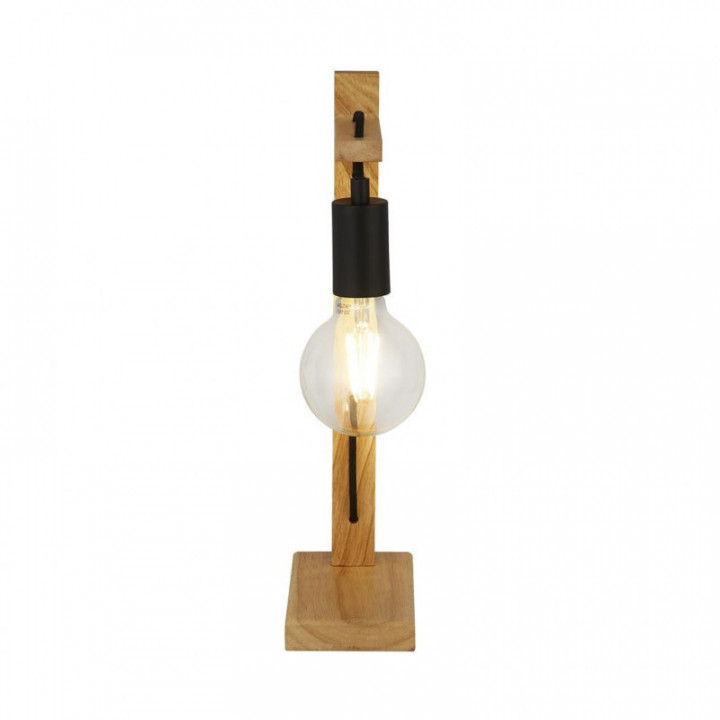Lampe de table en bois - bois naturel et métal noir