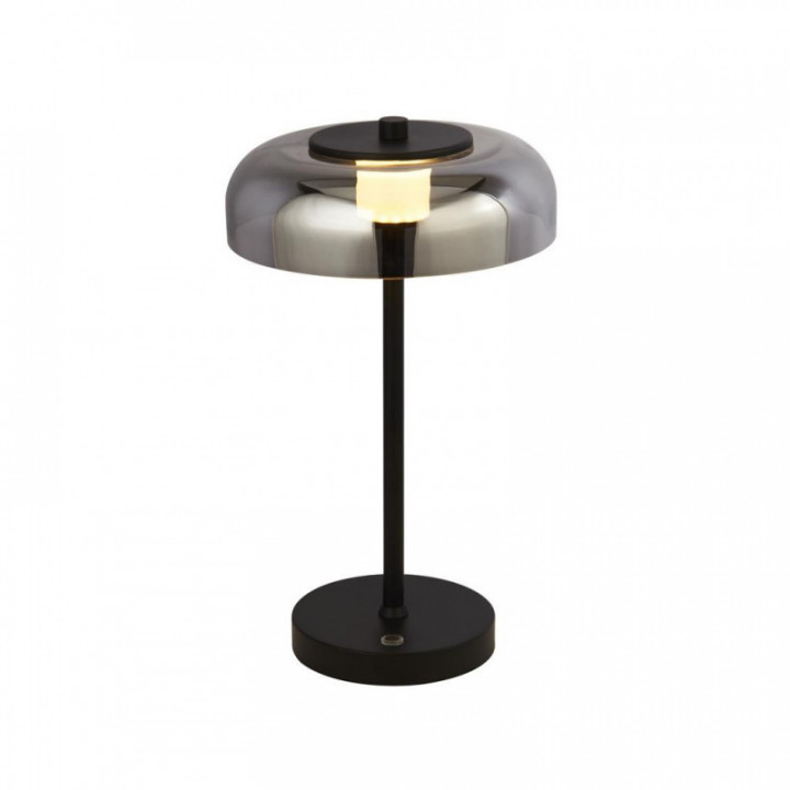 Lampe de table Frisbee - Métal noir et verre fumé