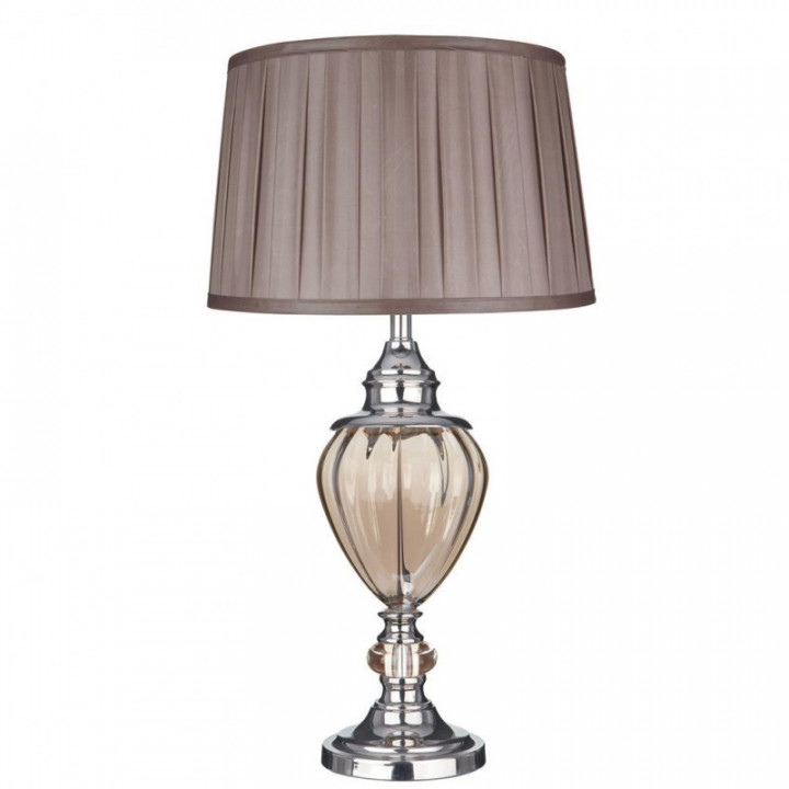 Lampe de table Greyson - Chrome, verre ambré et abat-jour br