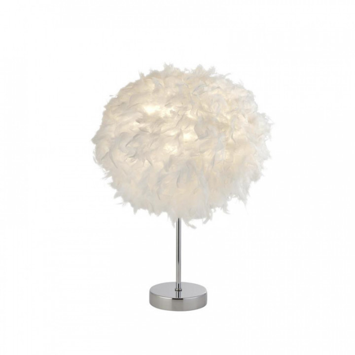 Lampe de table Hattie - Plume blanche et métal chromé