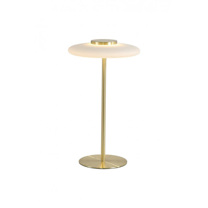 Lampe de table LED à disques, métal doré avec verre blanc