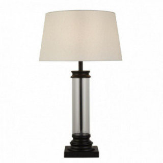 Lampe de table sur piédestal - abat-jour en métal noir, verr