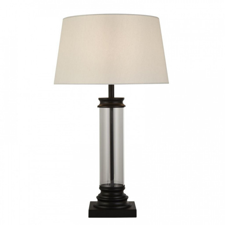 Lampe de table sur piédestal - abat-jour en métal noir, verr