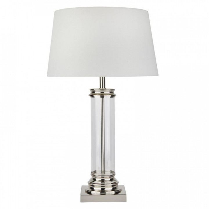 Lampe de table sur piédestal - Tissu en argent satiné, verre