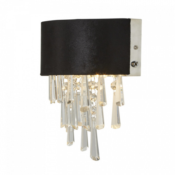 Lampe murale Glamour 2Lt - Velours noir & cristal transparen
