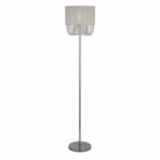 Lampe sur pied Bellano - Métal chromé, tissu blanc, acry tra