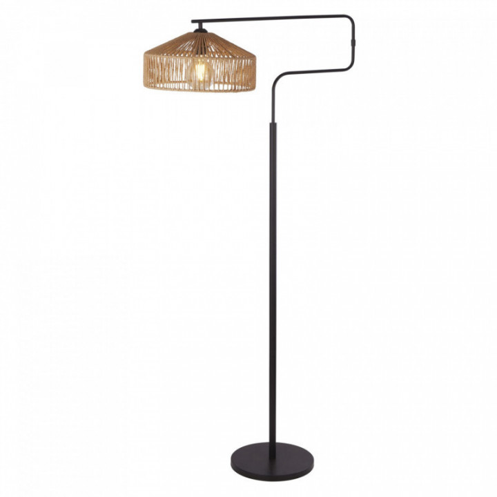 Lampe sur pied Lux & Belle - Effet métal noir et jute nature