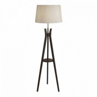 Lampe sur pied trépied - Abat-jour en bois foncé et blanc