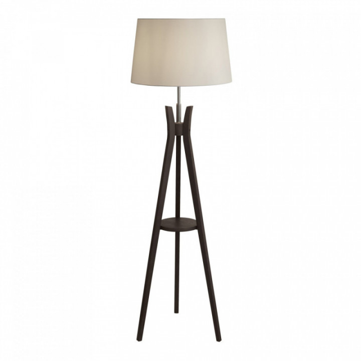 Lampe sur pied trépied - Abat-jour en bois foncé et blanc