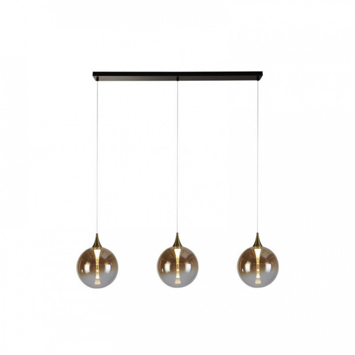 Lampe suspendue Alchemy 3Lt LED, métal noir et verre ambré