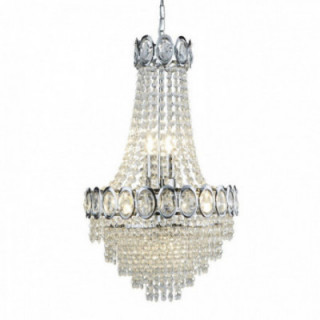 Louis Phillipe 6Lt Chandelier - Chrome Metal & Crystal