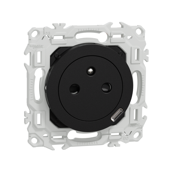 Odace 2P/T affleurante USB-C 18W noir