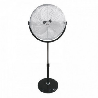 VENTILATEUR DE SOL INDUSTRIEL À BASE CIRCULAIRE, CHROME/NOIR