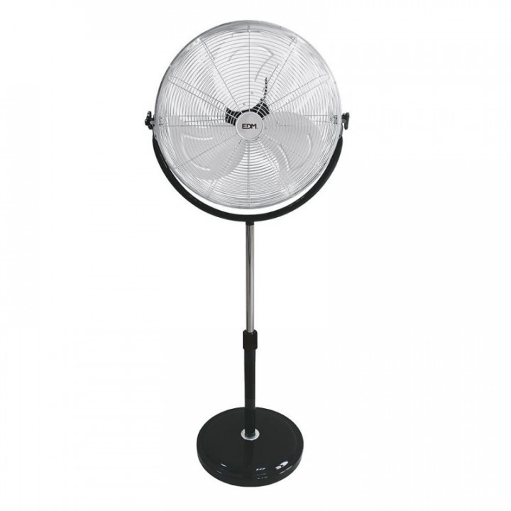 VENTILATEUR DE SOL INDUSTRIEL À BASE CIRCULAIRE, CHROME/NOIR