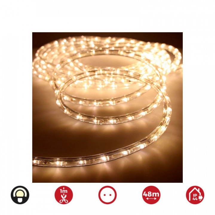 TUBE FLEXIBLE FIXE 2 VOIES 48m. 30 LEDS/m IP44 BLANC CHAUD