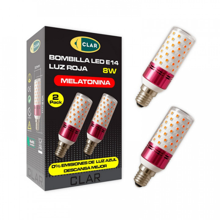 AMPOULE TUBULAIRE ROUGE À MÉLATONINE E14 8 W, LOT DE 2 unité