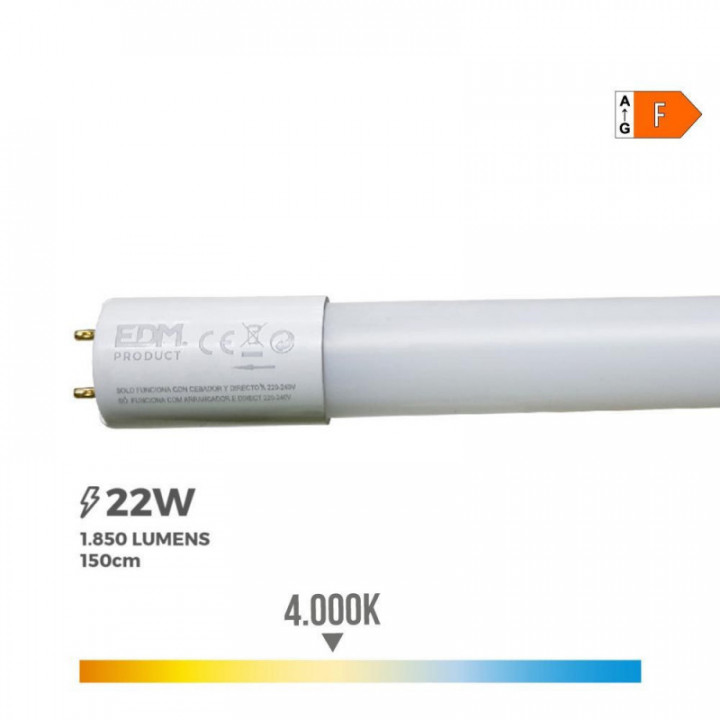 TUBE LED T8 22W 2400lm 4000K LUMIÈRE DU JOUR (EQ.58W) Ø2,6x1