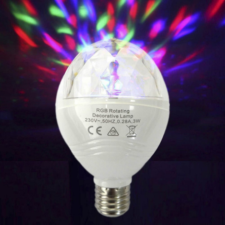AMPOULE DISCO LED RGB E27 3W MULTICOLORE ROTATION 360° Ø8x13