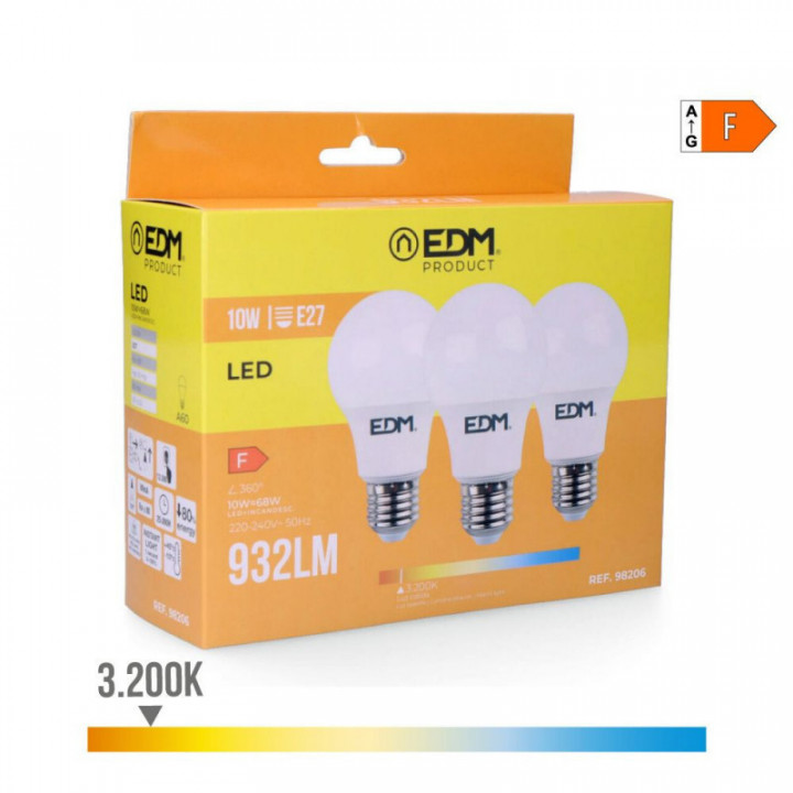 KIT 3 AMPOULES LED STANDARD E27 10W 932lm 3200K LUMIÈRE CHAU