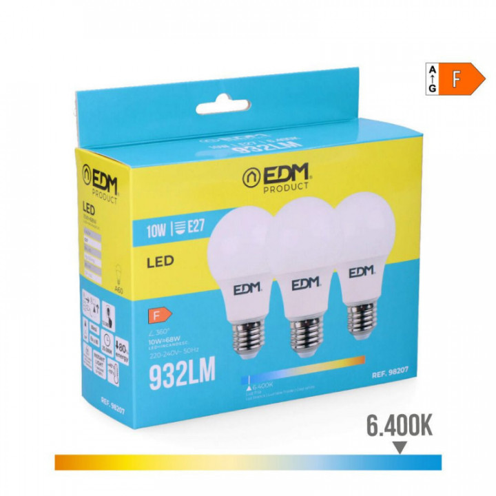 KIT 3 AMPOULES LED STANDARD E27 10W 932lm 6400K LUMIÈRE FROI