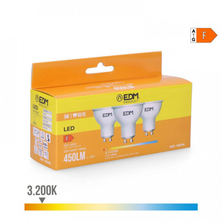 KIT 3 AMPOULES LED DICHROÏQUES GU10 5W 450lm 3200K LUMIÈRE C