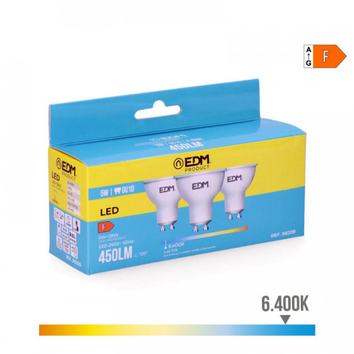 KIT 3 AMPOULES LED DICHROÏQUES GU10 5W 450lm 6400K LUMIÈRE F