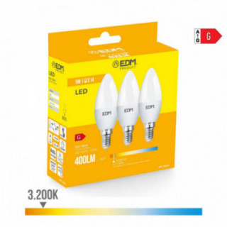 KIT 3 AMPOULES BOUGIE LED E14 5W 400lm 3200K LUMIÈRE CHAUDE